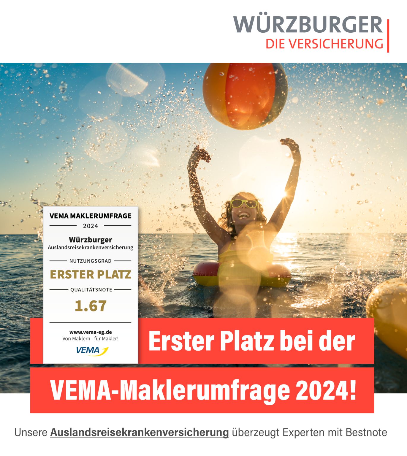 VEMA-Marklerumfrage 2024 – Erster Platz für TravelSecure Auslandskrankenversicherung
