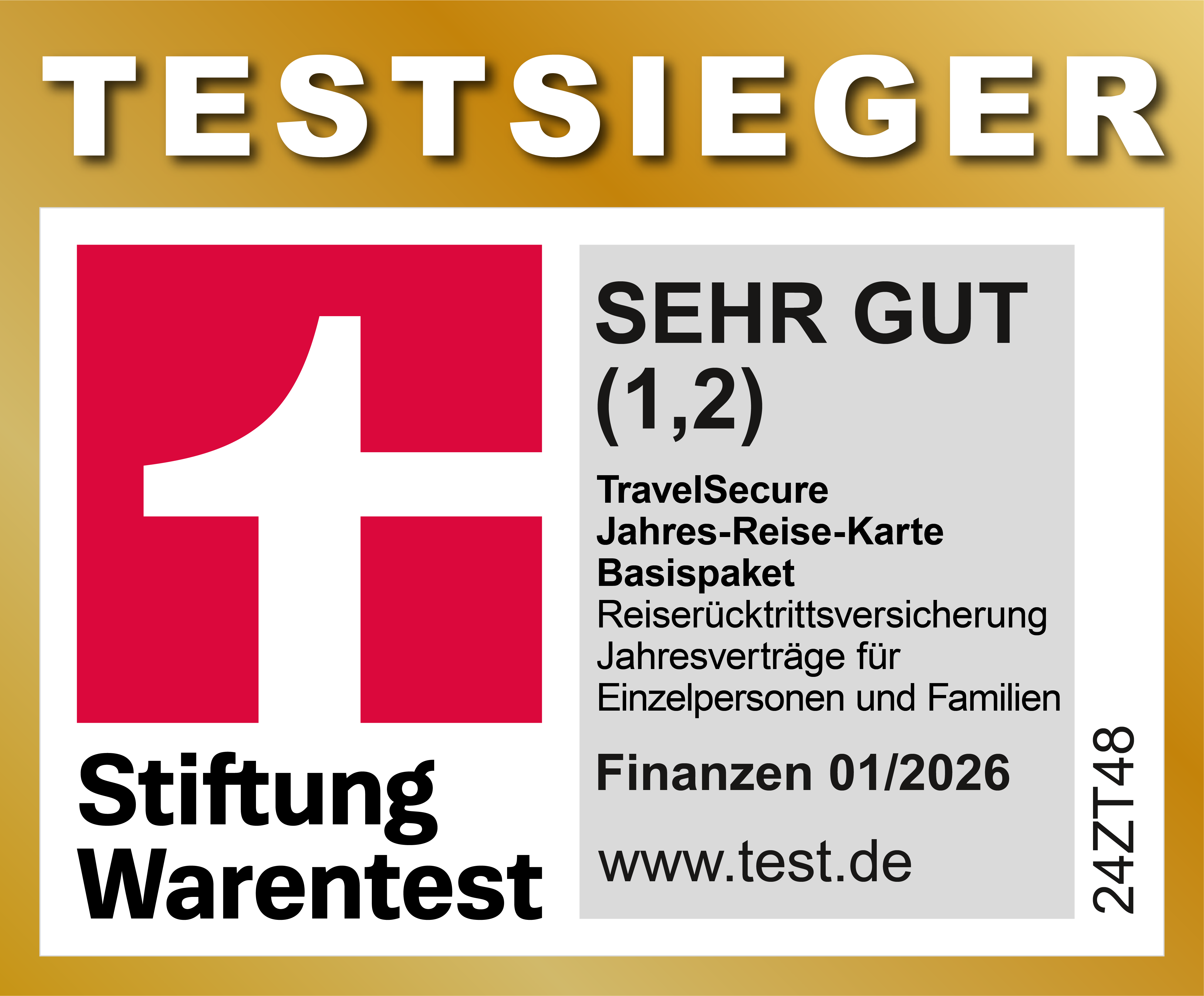 Siegel 4-facher Testsieger: TravelSecure Stiftung Warentest