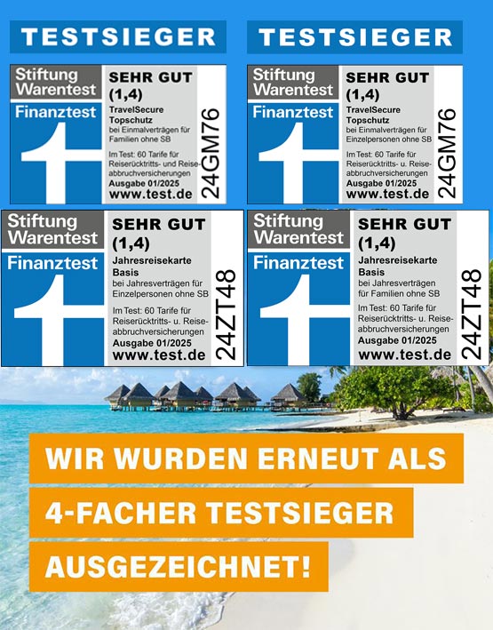 Travelsecure Finanztest Stiftung Warentest 4facher Testsieger 2023