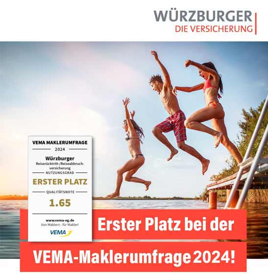 VEMA-Marklerumfrage 2024 – Erster Platz für TravelSecure Reisrücktritt-/Reiseabbruchversicherung