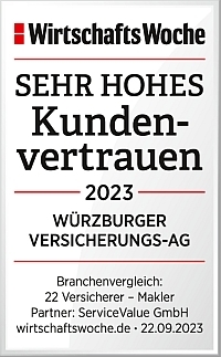 WirtschaftsWoche Qualitätssiegel: SEHR HOHES Kundenvertrauen 2023 | Würzburger Versicherungs-AG
