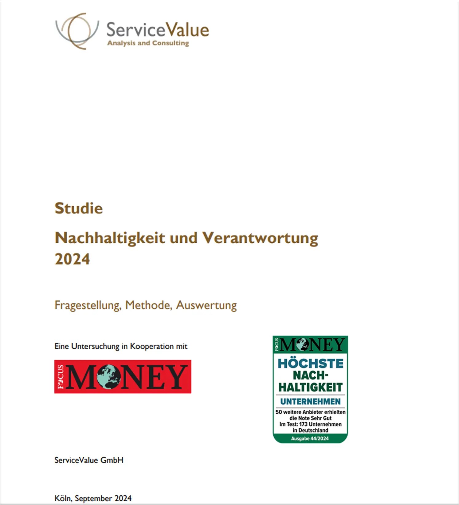 Würzburger Versicherungs-AG: Studie ServiceValue mit FOCUS MONEY: Höchste Nachhaltigkeit 2024